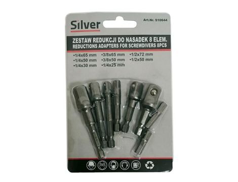 SILVER KOMPLET ADAPTERÓW / UCHWYTÓW DO NASADEK 8szt. 1/2-3/8-1/4"