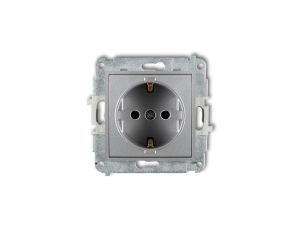 ICON Mechanizm gniazda pojedynczego z uziemieniem SCHUKO 2P+Z (przesłony torów prądowych) srebrny metalik 7IGP-1sp