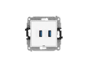 ICON Mechanizm gniazda podwójnego 2xUSB A-A 3.0, bez pola opisowego biały mat 25IGUSBBO-6