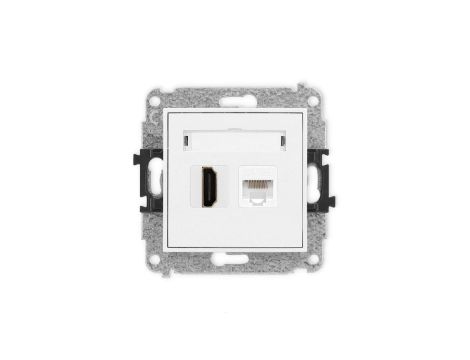 ICON Mechanizm gniazda pojedynczego HDMI 2.0 + gniazda komp. poj. 1xRJ45, kat. 5e, 8-stykowy biały IGHK