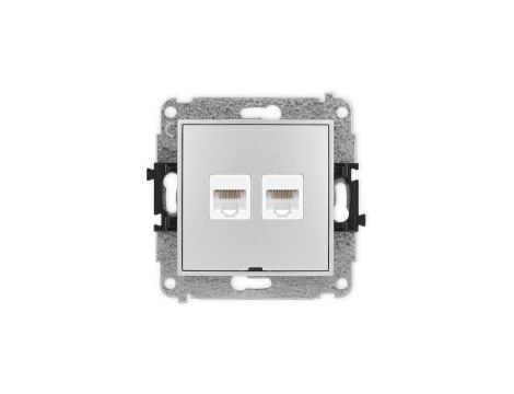 ICON Mechanizm gniazda komputerowego podwójnego 2xRJ45, kat. 5e, 8-stykowy, bez pola opisowego srebrny metalik 7IGKBO-2