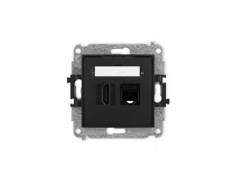 ICON Mechanizm gniazda pojedynczego HDMI 2.0 + gniazda komp. poj. 1xRJ45, kat. 5e, 8-stykowy czarny mat 12IGHK