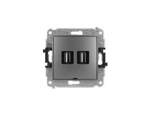 ICON Mechanizm gniazda podwójnego 2xUSB A-A 2.0, bez pola opisowego grafitowy 11IGUSBBO-2