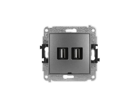 ICON Mechanizm gniazda podwójnego 2xUSB A-A 2.0, bez pola opisowego grafitowy 11IGUSBBO-2