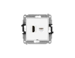 ICON Mechanizm gniazda pojedynczego HDMI 2.0 + gniazda komp. poj. 1xRJ45, kat. 5e, 8-stykowy, bez pola opisowego biały IGHKBO