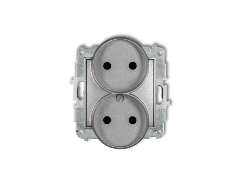 ICON Mechanizm gniazda podwójnego do ramki bez uziemienia 2x2P (przesłony torów prądowych) srebrny metalik 7IGPR-2p