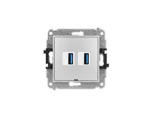 ICON Mechanizm gniazda podwójnego 2xUSB A-A 3.0, bez pola opisowego srebrny metalik 7IGUSBBO-6