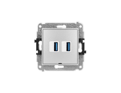 ICON Mechanizm gniazda podwójnego 2xUSB A-A 3.0, bez pola opisowego srebrny metalik 7IGUSBBO-6