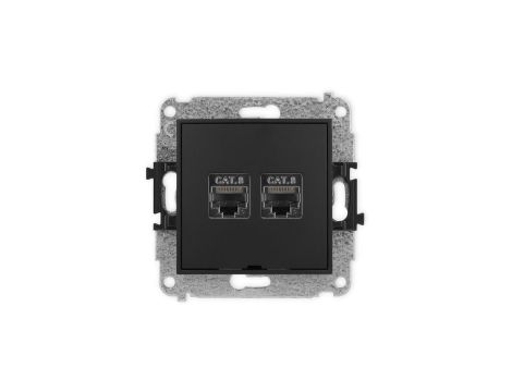 ICON Mechanizm gniazda komputerowego podwójnego 2xRJ45, kat. 8, ekranowane, 8-stykowy, bez pola opisowego czarny mat 12IGKBO-12