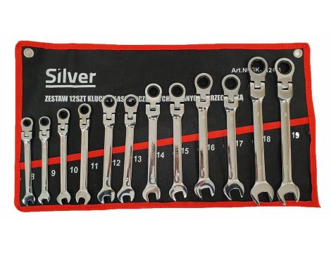 KLUCZ PŁASKO-OCZKOWE Z GRZECHOTKĄ PRZEGUBOWE KPL.12szt. /SILVER