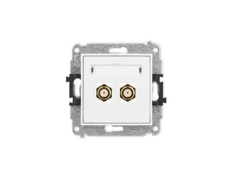 ICON Mechanizm gniazda antenowego podwójnego typu F (SAT) pozłacany biały mat 25IGF-2.1