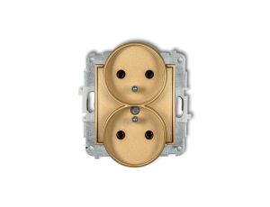 ICON Mechanizm gniazda podwójnego do ramki z uziemieniem 2x(2P+Z) (bez przesłon torów prądowych) złoty 29IGPR-2z