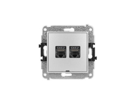 ICON Mechanizm gniazda komputerowego podwójnego 2xRJ45, kat. 7, ekranowane, 8-styk, bez pola opisowego srebrny metalik 7IGKBO-10