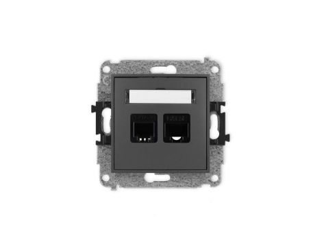 ICON Mechanizm gniazda telefonicznego poj. 1xRJ11 + komputerowego poj. 1xRJ45 kat. 5e 8-styk beznarzędziowe grafitowy mat 28IGTK