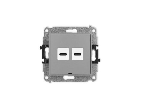 ICON Mechanizm gniazda podwójnego 2xUSB C-C, bez pola opisowego szary mat 27IGUSBBO-8