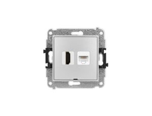 ICON Mechanizm gniazda poj. HDMI 2.0 + gniazda komp. poj. 1xRJ45, kat. 5e, 8-stykowy, bez pola opisowego srebrny metalik 7IGHKBO