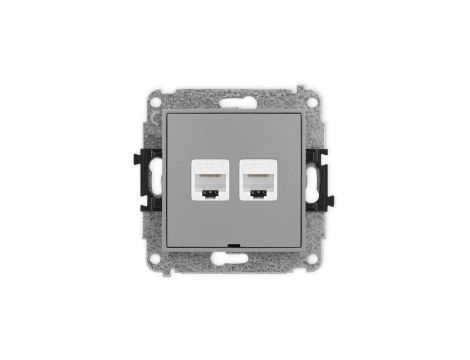 ICON Mechanizm gniazda komputerowego podwójnego 2xRJ45, kat. 6, 8-stykowy, bez pola opisowego szary mat 27IGKBO-4