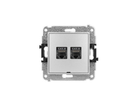 ICON Mechanizm gniazda komputerowego podwójnego 2xRJ45, kat. 8, ekranowane, 8-styk, bez pola opisowego srebrny metalik 7IGKBO-12