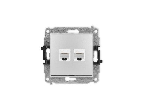 ICON Mechanizm gniazda komputerowego podwójnego 2xRJ45, kat. 6, 8-stykowy, bez pola opisowego srebrny metalik 7IGKBO-4