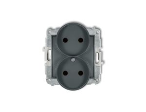 ICON Mechanizm gniazda podwójnego do ramki bez uziemienia 2x2P (przesłony torów prądowych) grafitowy mat 28IGPR-2p