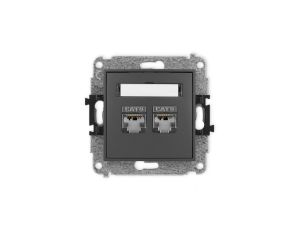 ICON Mechanizm gniazda komputerowego podwójnego 2xRJ45, kat. 6, ekranowane, 8-stykowy grafitowy mat 28IGK-6