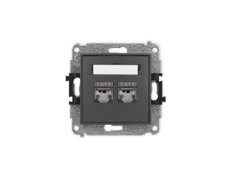 ICON Mechanizm gniazda komputerowego podwójnego 2xRJ45, kat. 6, ekranowane, 8-stykowy grafitowy mat 28IGK-6