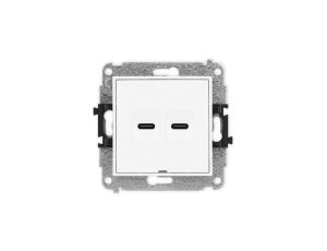 ICON Mechanizm gniazda podwójnego 2xUSB C-C, bez pola opisowego biały IGUSBBO-8