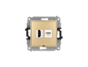 ICON Mechanizm gniazda pojedynczego HDMI 2.0 + gniazda komp. poj. 1xRJ45, kat. 5e, 8-stykowy, bez pola opisowego złoty 29IGHKBO