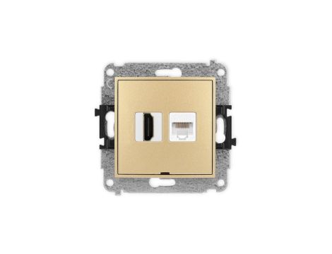 ICON Mechanizm gniazda pojedynczego HDMI 2.0 + gniazda komp. poj. 1xRJ45, kat. 5e, 8-stykowy, bez pola opisowego złoty 29IGHKBO