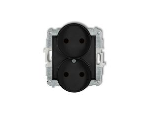 ICON Mechanizm gniazda podwójnego do ramki bez uziemienia 2x2P (przesłony torów prądowych) czarny mat 12IGPR-2p