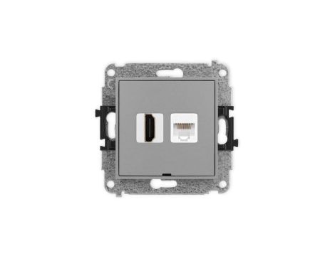 ICON Mechanizm gniazda pojedynczego HDMI 2.0 + gniazda komp. poj. 1xRJ45, kat. 5e, 8-styk, bez pola opisowego szary mat 27IGHKBO