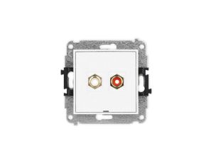 ICON Mechanizm gniazda podwójnego RCA, bez pola opisowego (typu cinch - biały i czerwony, pozłacany) biały IGRCABO-2