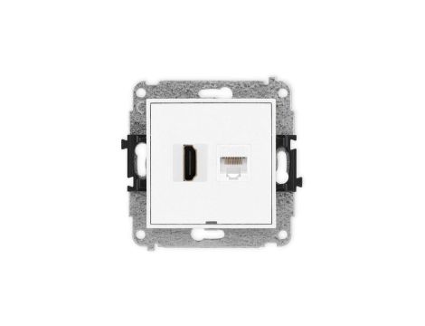 ICON Mechanizm gniazda pojedynczego HDMI 2.0 + gniazda komp. poj. 1xRJ45, kat. 5e, 8-styk, bez pola opisowego biały mat 25IGHKBO