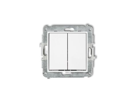 ICON Mechanizm łącznika jednobiegunowego ze schodowym (dwa klawisze bez piktogramów, osobne zasilanie) biały IWP-10.21