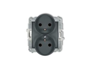 ICON Mechanizm gniazda podwójnego do ramki z uziemieniem 2x(2P+Z) (przesłony torów prądowych) grafitowy mat 28IGPR-2zp