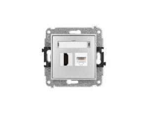 ICON Mechanizm gniazda pojedynczego HDMI 2.0 + gniazda komp. poj. 1xRJ45, kat. 5e, 8-stykowy srebrny metalik 7IGHK