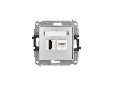 ICON Mechanizm gniazda pojedynczego HDMI 2.0 + gniazda komp. poj. 1xRJ45, kat. 5e, 8-stykowy srebrny metalik 7IGHK
