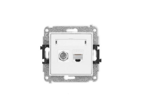 ICON Mechanizm gniazda antenowego poj. typu F (SAT) + gniazda komp. poj. 1xRJ45, kat. 6, 8-stykowy biały IGFK-3