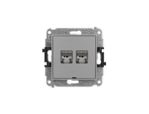 ICON Mechanizm gniazda komputerowego podwójnego 2xRJ45, kat. 6, ekranowane, 8-stykowy, bez pola opisowego szary mat 27IGKBO-6