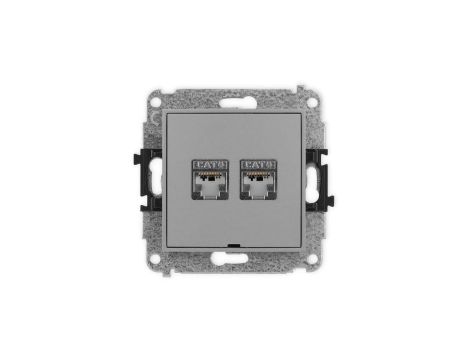 ICON Mechanizm gniazda komputerowego podwójnego 2xRJ45, kat. 6, ekranowane, 8-stykowy, bez pola opisowego szary mat 27IGKBO-6