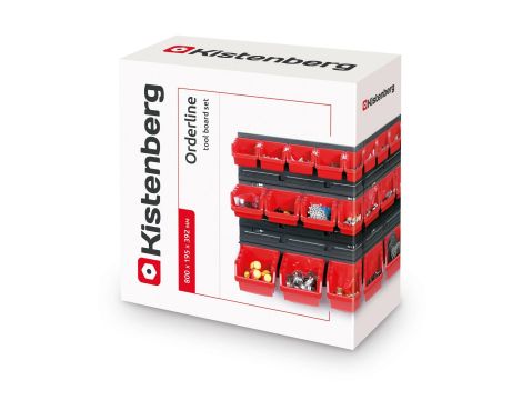 KISTENBERG  TABLICA WARSZTATOWA Z KUWETAMI CZARNA 80x40cm 2szt + 28 POJEMNIKÓW NTBNP1 CZERWONA