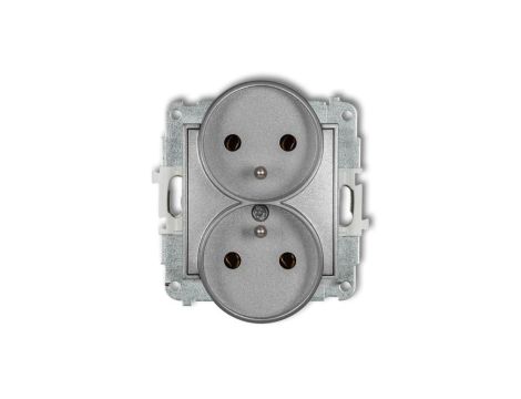 ICON Mechanizm gniazda podwójnego do ramki z uziemieniem 2x(2P+Z) (bez przesłon torów prądowych) srebrny metalik 7IGPR-2z