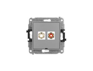 ICON Mechanizm gniazda podwójnego RCA, bez pola opisowego (typu cinch - biały i czerwony, pozłacany) szary mat 27IGRCABO-2