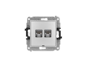 ICON Mechanizm gniazda komputerowego podwójnego 2xRJ45, kat. 6, ekranowane, 8-styk, bez pola opisowego srebrny metalik 7IGKBO-6