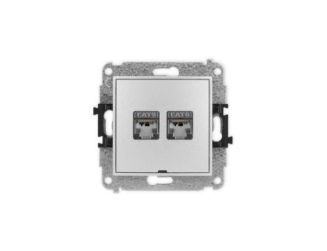 ICON Mechanizm gniazda komputerowego podwójnego 2xRJ45, kat. 6, ekranowane, 8-styk, bez pola opisowego srebrny metalik 7IGKBO-6