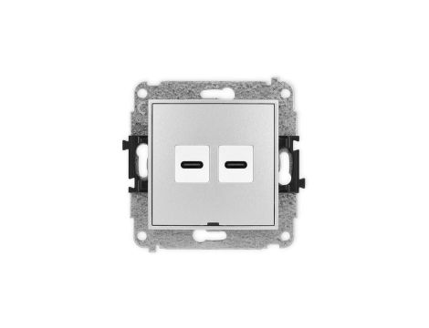 ICON Mechanizm gniazda podwójnego 2xUSB C-C, bez pola opisowego srebrny metalik 7IGUSBBO-8