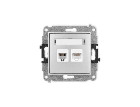 ICON Mechanizm gniazda telefonicznego poj. 1xRJ11 + komputerowego 1xRJ45, kat. 5e, 8-styk, beznarzędziowe srebrny metalik 7IGTK