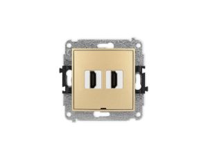 ICON Mechanizm gniazda podwójnego HDMI 2.0, bez pola opisowego złoty 29IHDMIBO-4