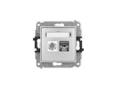 ICON Mechanizm gniazda antenowego poj. typu F (SAT) + gniazda komp. 1xRJ45, kat. 6 ekranowane, 8-stykowy srebrny metalik 7IGFK-5