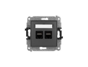 ICON Mechanizm gniazda komputerowego podwójnego 2xRJ45, kat. 6A, 8-stykowy grafitowy mat 28IGK-8